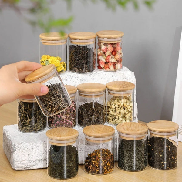 12pcs Round Borosilicate Spice Storage Jar Set