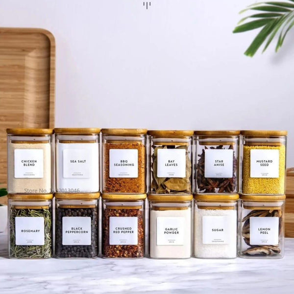 12pcs Square Borosilicate Spice Storage Jar Set