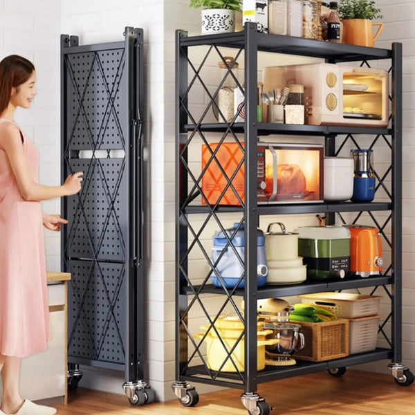 5 Tier Foldable Kitchen Rack with Wheels