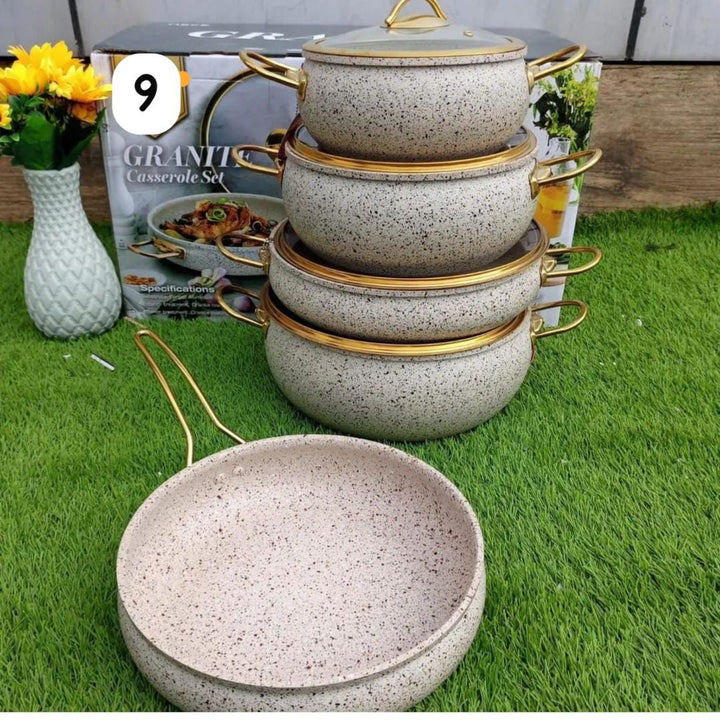 9 Piece Granite Cookware Set - brown