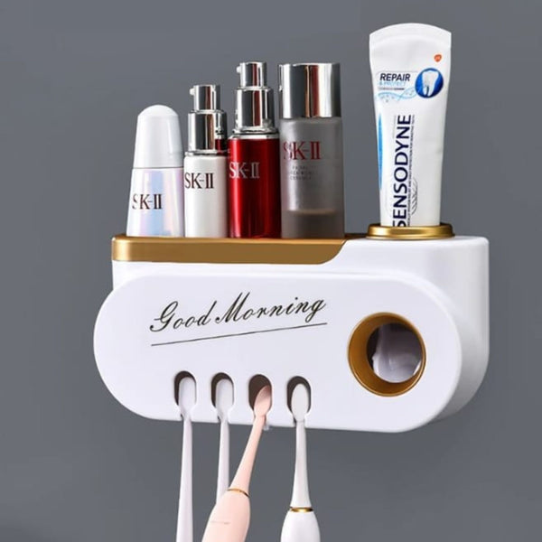 Classy Unique Good Morning Toothpaste and Toothbrush Holder