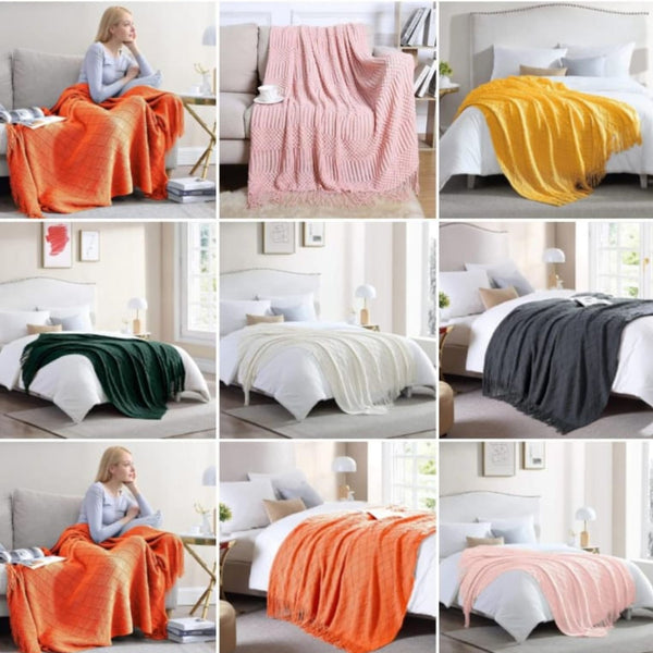 High Quality Knitted Throw Blanket with Tassel