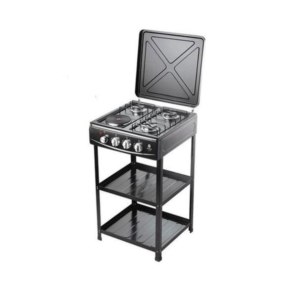 Nunix 3 Gas + 1 Electric Plate Standing Cooker with Shelves